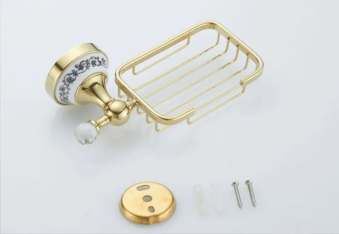 Free shipping Gold-plating luxury Chinese ceramic stainless steel bathroom soap dish soap basket holder cesta de jabon G5003