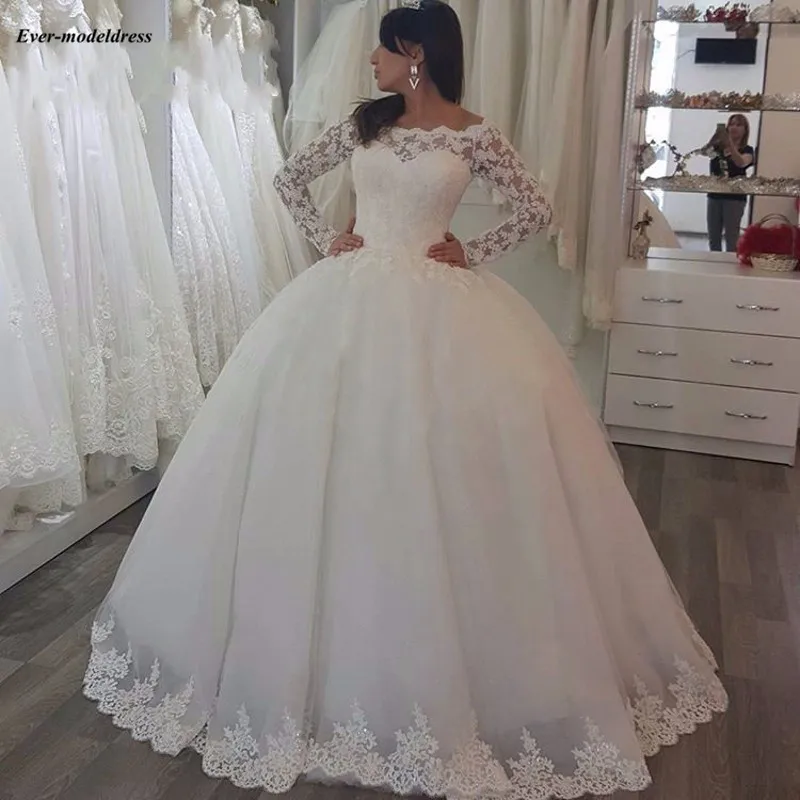 Vestidos De Novia принцесса кружева Свадебные и Бальные платья с одежда с длинным рукавом на пуговицах сзади дешевые размера плюс, свадебные платья