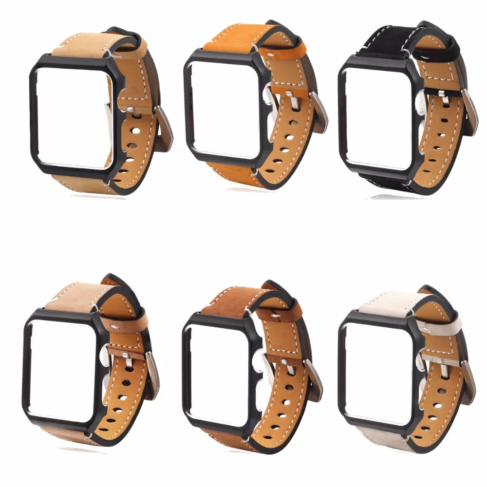 

For Apple watch Leather Replacement Band and Metal watch case protective Cover for Apple iWatch series 1/2 42MM Champagne Gold