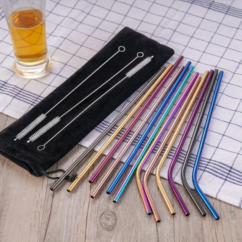 MultiColor Colorful Stainless Steel Straws Set of 12 Extra Long 10.5 inch Reusable Metal Drinking Straws for 30/20oz Tumbler S