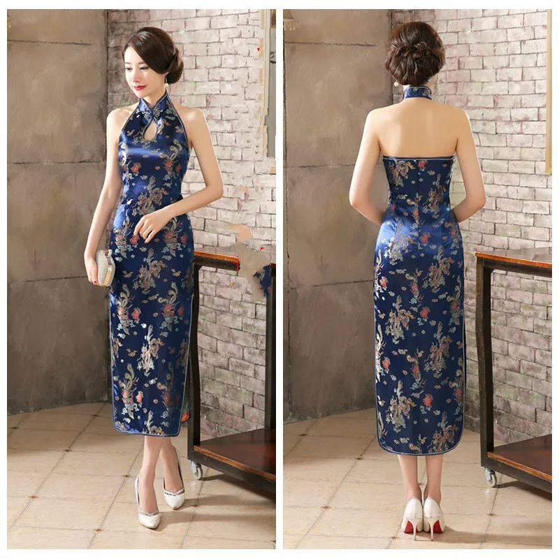 deisgn 6 16 Цвета китайские традиционные костюмы Леди backlesslong Cheongsam Дракон Тан Костюмы Восточный Qipao платье встреча официанта 90 - Цвет: deisgn 6