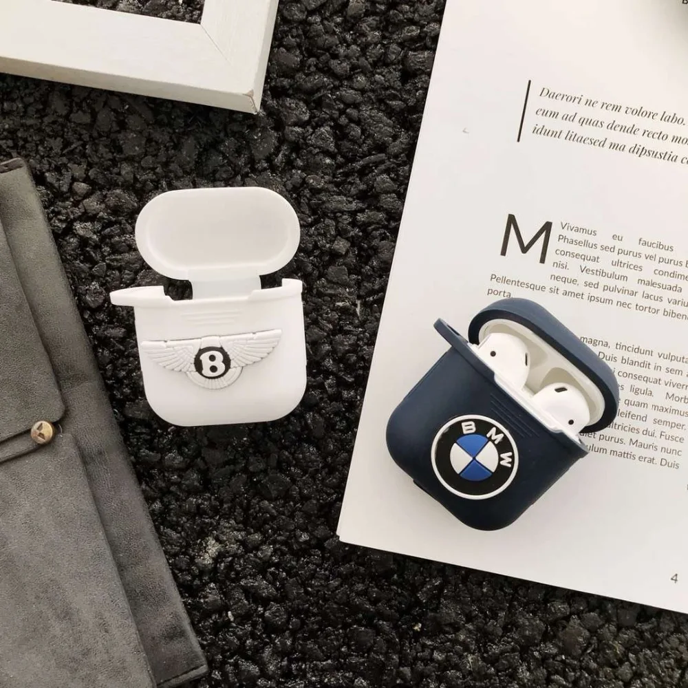3D Famous brand Car logo Earphone Headset Accessories Silicone protect case For Apple Airpods 1/2 Wireless Bluetooth Headset bag