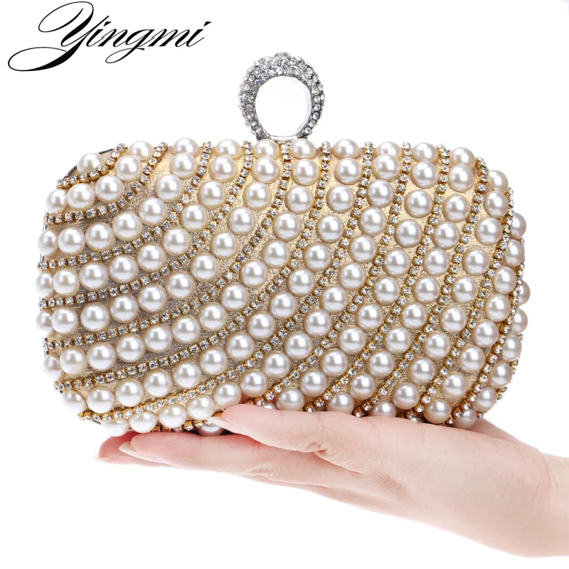 YINGMI Pearl diamond-studded evening bag evening bag with a diamond bag women's rhinestone day clutch female wedding/party bags YINGMI Pearl diamond-studded evening bag evening bag with a diamond bag women's rhinestone day clutch female wedding/party bags