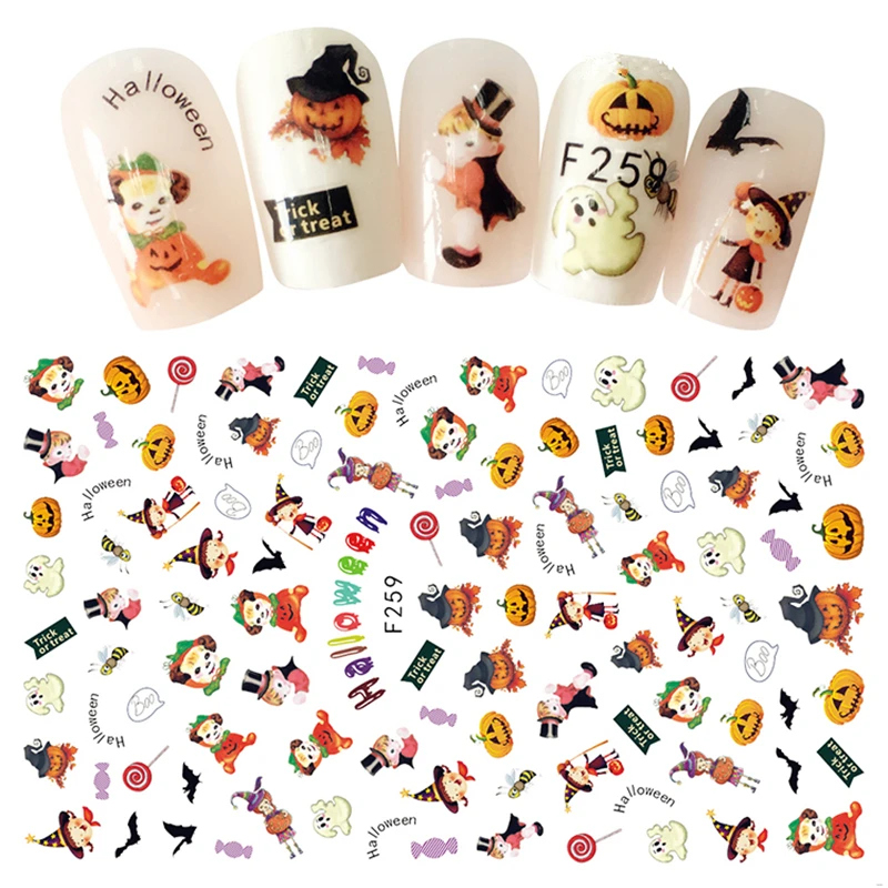 Новинка, ультратонкие 3D наклейки для дизайна ногтей, милые забавные наклейки на Хэллоуин, наклейки для ногтей, мгновенный маникюр, украшения для детей