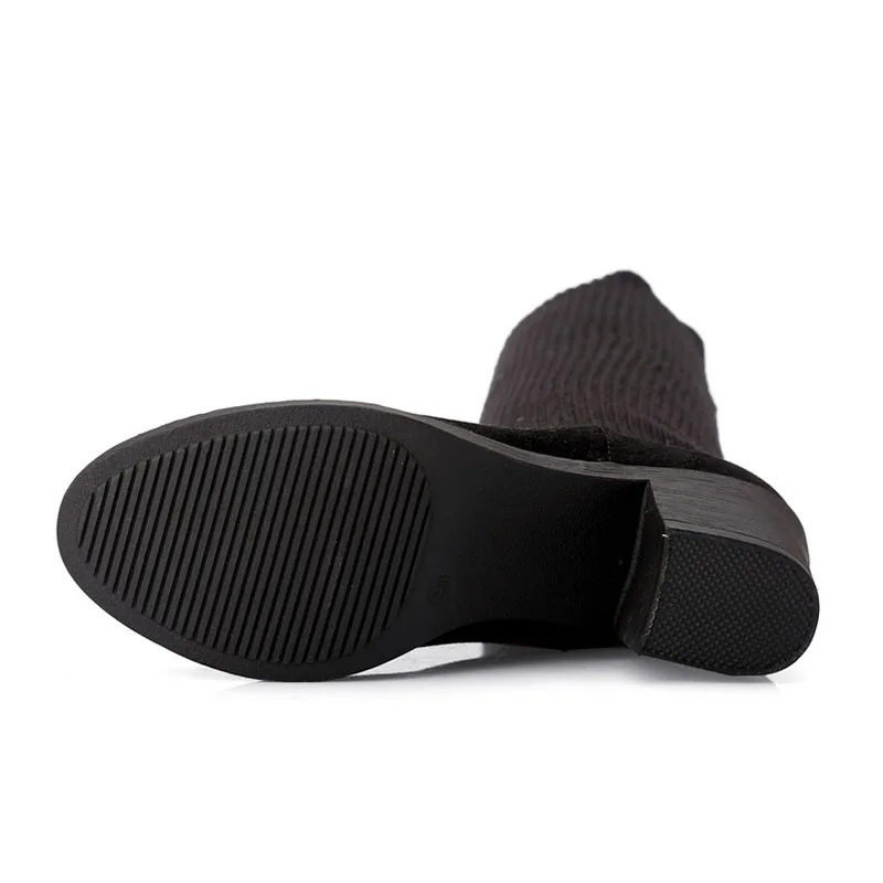 FITWEE/женские сапоги до колена Лоскутная вязаная зимняя обувь для женщин