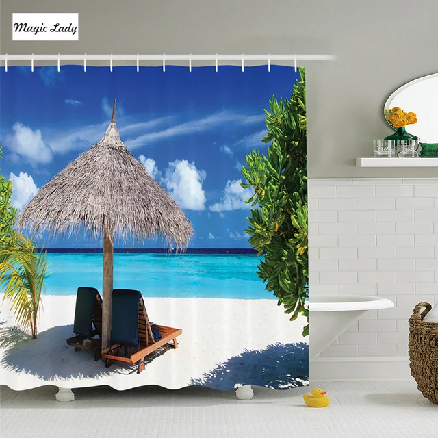 Shower Curtain Tropical Coastal Decor Holiday Hawaii Summer Beach Shower Curtain Tropical Coastal Decor Holiday Hawaii Summer Beach Hawaiian Lounge Design Blue Black Green