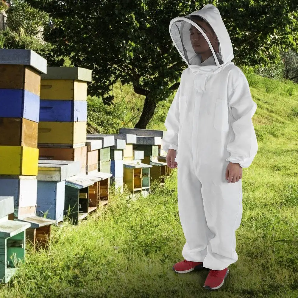 Профессиональный защитный костюм для пчеловодства, безопасная куртка для всего тела, смокинг, костюм с вуалью и капюшоном, белая соединенная одежда для безопасности пчел, Новинка