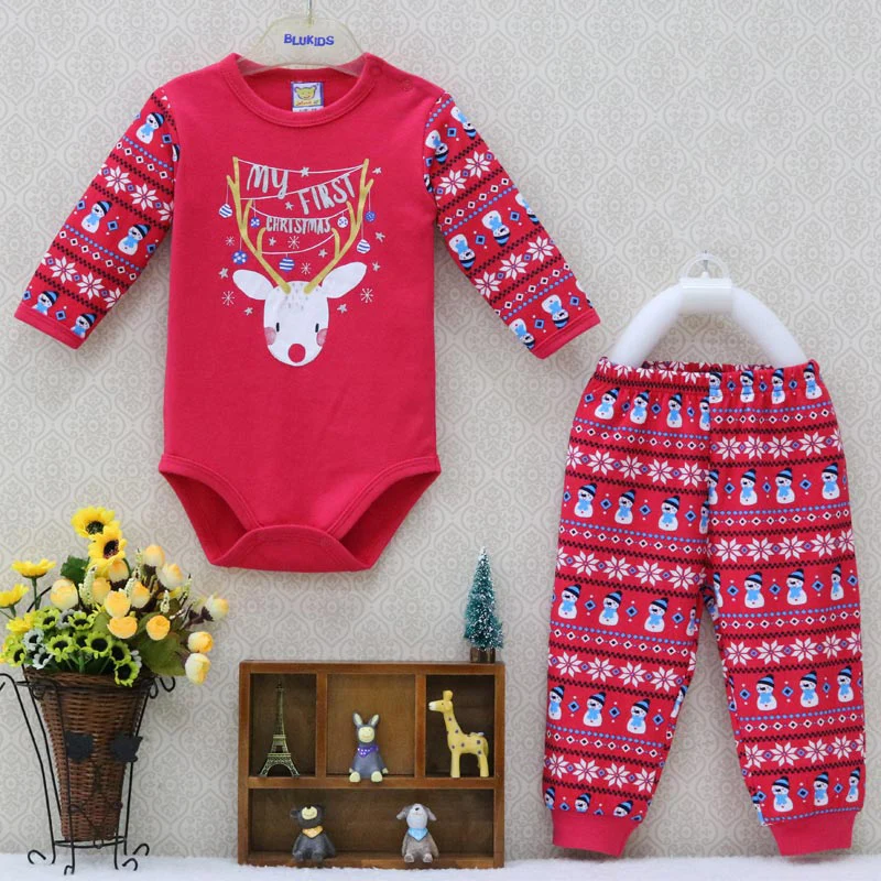 

Little Q Baby One Piece Bodysuits and Long Pants Clothing set Christmas Newborn Clothes Boys 2 pcs/lot Spring autumn costume
