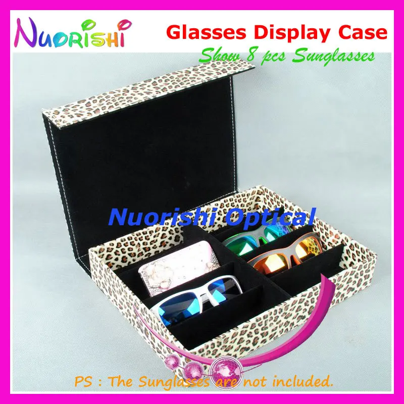 Leopard Leather Storage Display Sample Eyeglass Sunglass Glasses Eyewear Case Box Holding 8pcs
