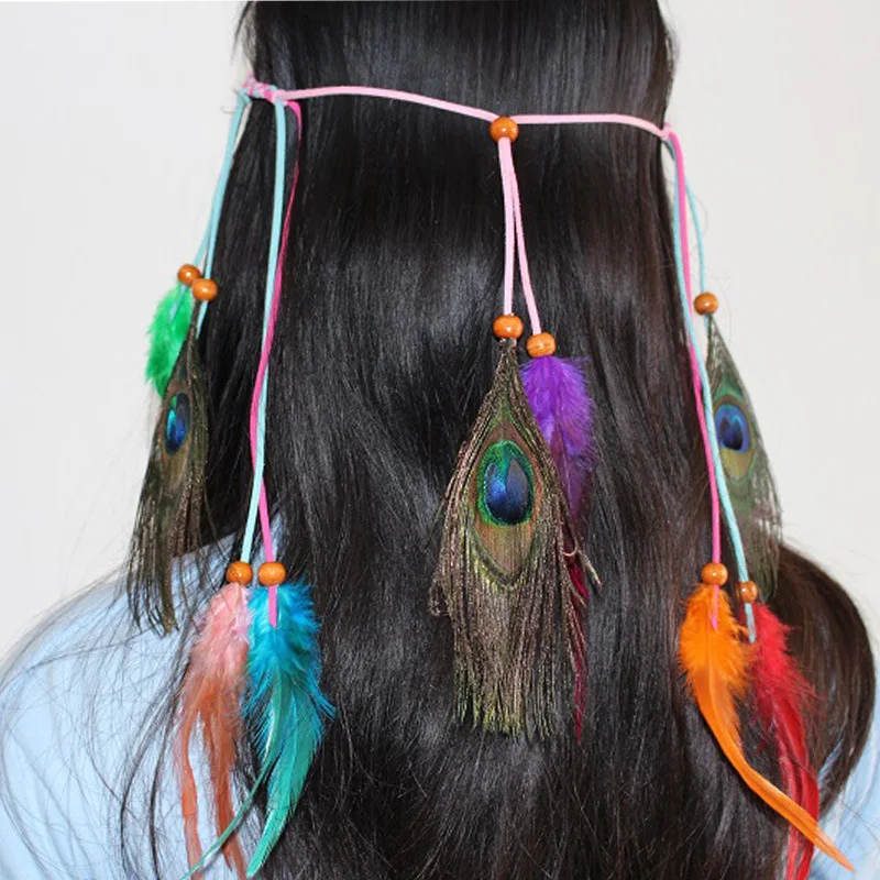 New Design Bohemian Style Colorful Feather Beads Ornaments Headwear