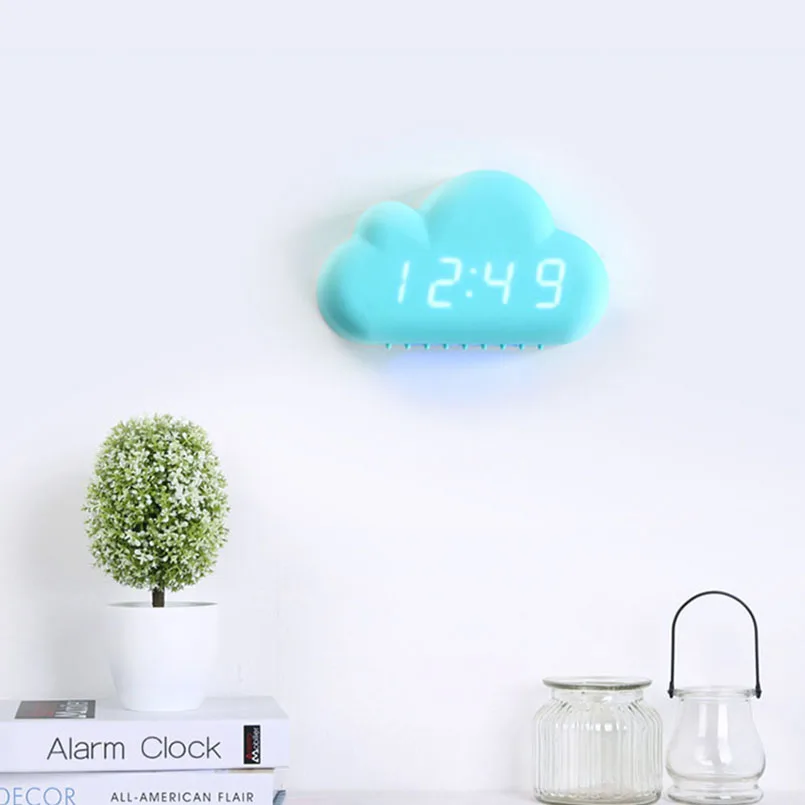 Creative Cloud Alarm Clock LED Watch Glowing Sounds Control LED Display ...