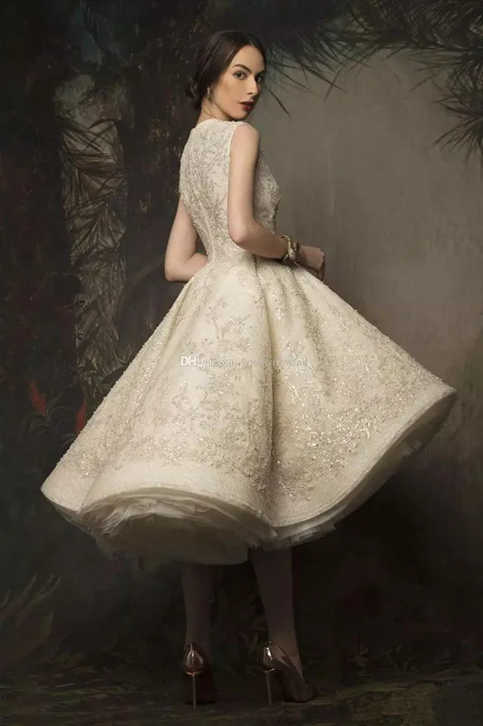 US $102.88 Dlass Krikor Jabotian Cocktail Dresses High Low 2020 Jewel Neck Lace Sequined Evening Gowns Sexy Women Robe De Soirée De Mariage
