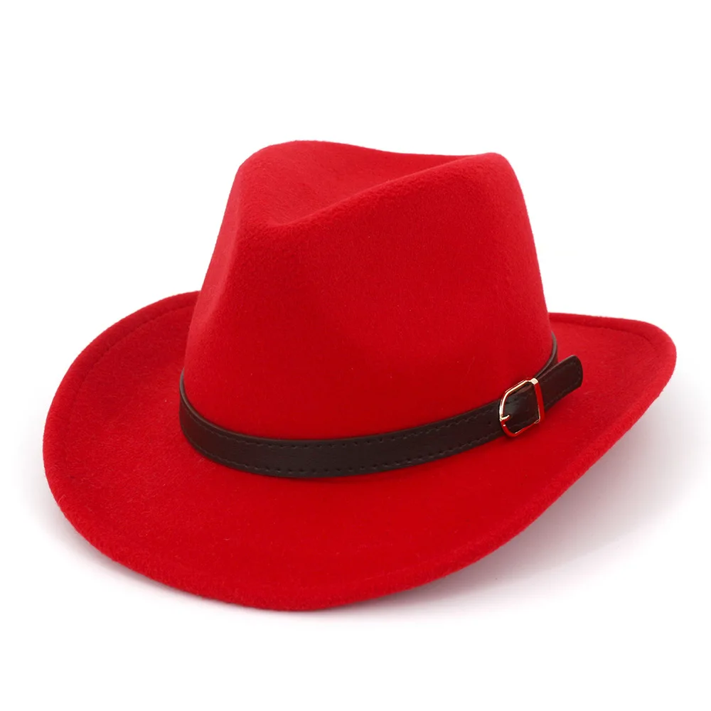 QIUBOSS западная ковбойская шляпа шерстяная фетровая мягкая фетровая шляпа с широкими полями шляпы с пряжкой на поясе мужские и женские карнавальные вечерние шляпа сомбреро