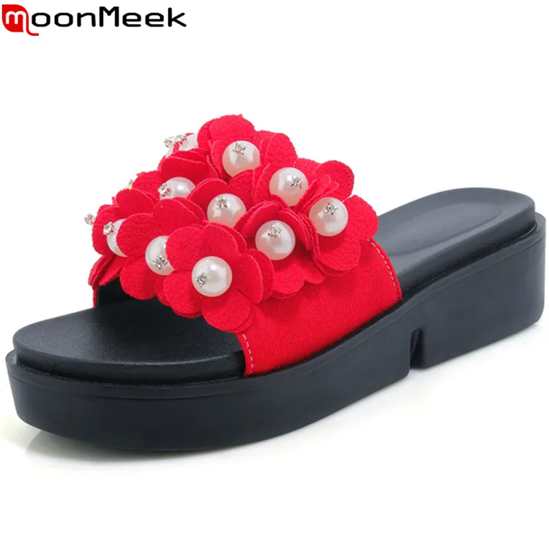 

MoonMeek black red fashion summer shoes woman flat platform casual mules shoes comfortable women slippers big size 33-44