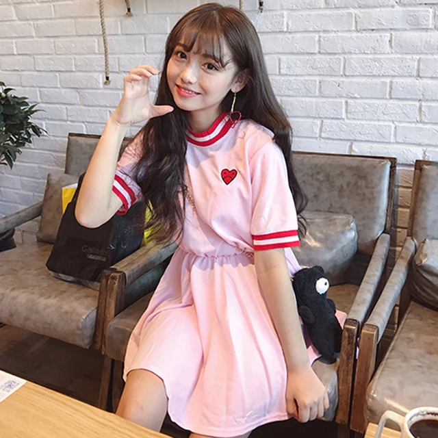 Japanese Women Harajuku Short Sleeve Sweet Dress 2018 Girls Kawaii Love