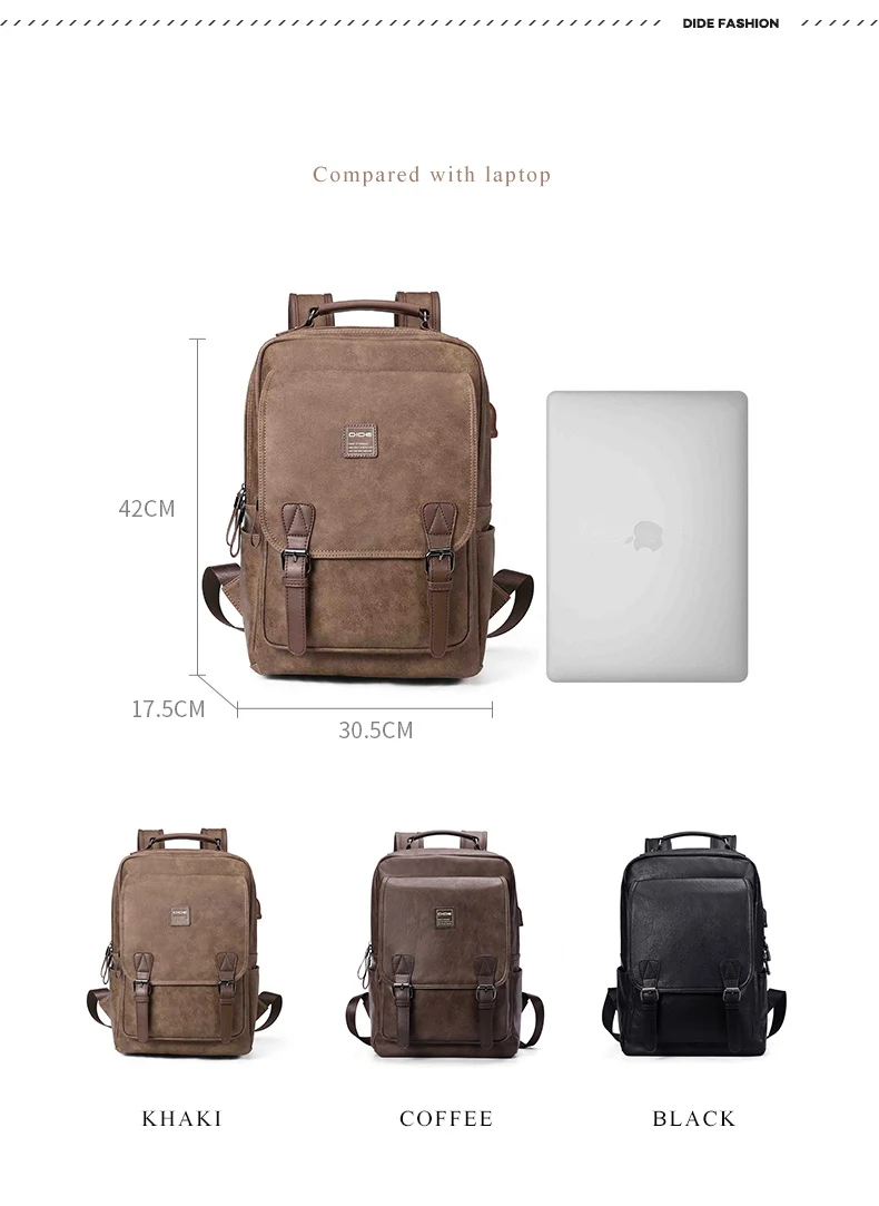 Модный школьный рюкзак DIDE с USB зарядкой для ноутбука для мальчиков-подростков, мужской Противоугонный рюкзак, мужской водонепроницаемый рюкзак