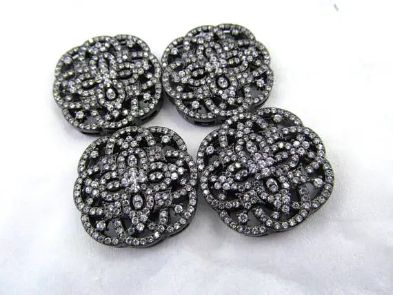 

Clove gunmetal Micro pave Diamond Pave CZ roundel Pendant, peace silver round Charm beads multi strand connector 28mm 2pcs