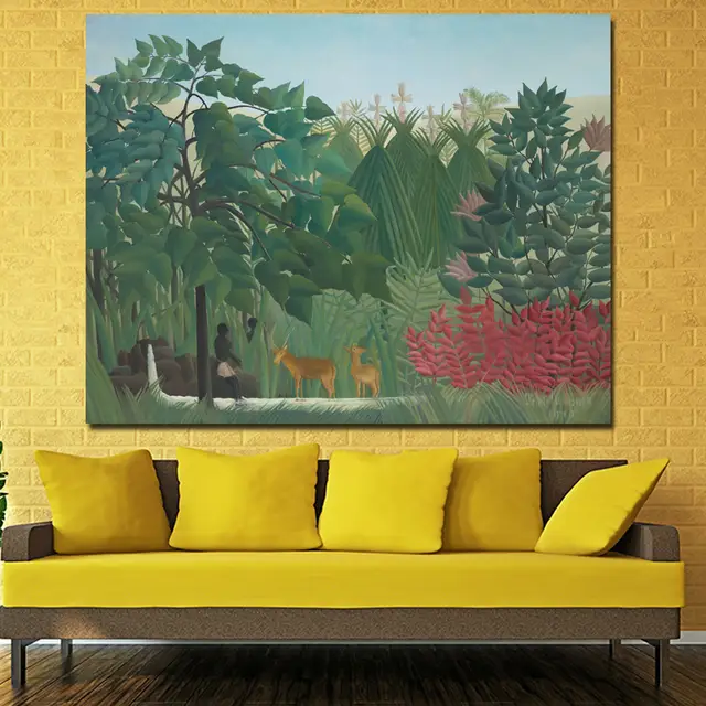 online shop wall art people and deer in the jungle henri rousseau