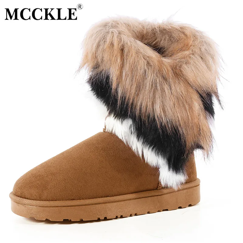 

MCCKLE Women Snow Boots Plus Size Faux Fur Winter Ankle Boots Sewing Flats Female Comfort Footwear Platform Shoes Drop Shipping