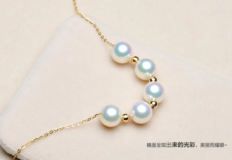 Sinya Cute 18k gold beads Natural Round Pearls necklace for ladies women mom girls gift with 45cm au750 gold chains best gift (12)