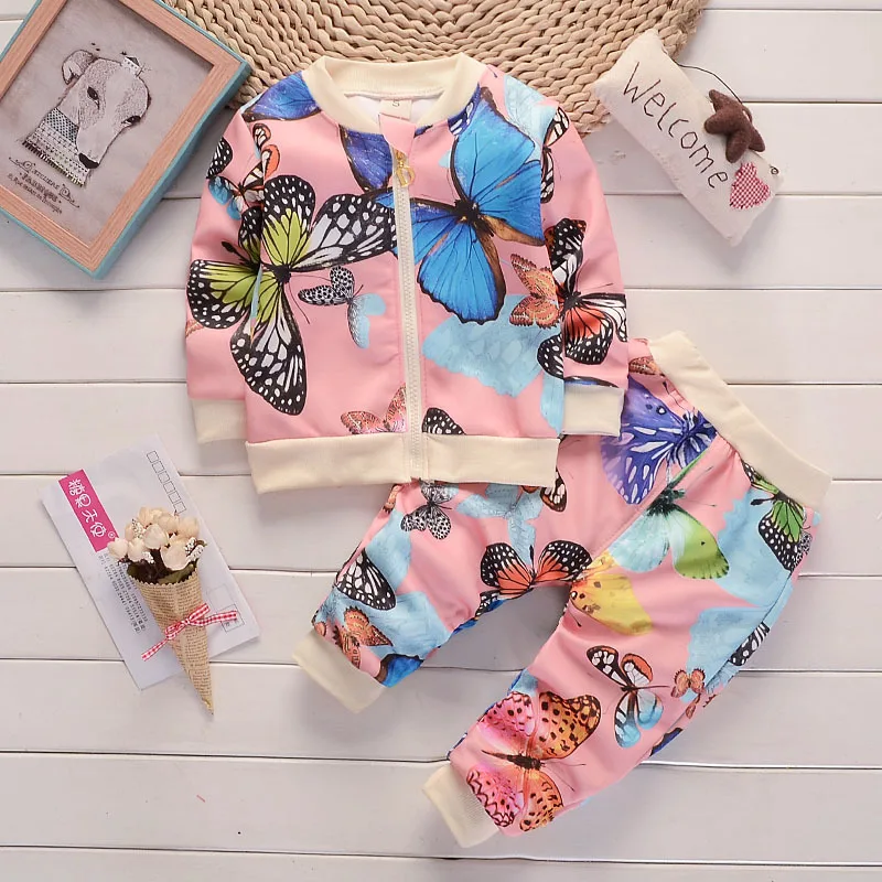 Baby Girls Clothing Set For Baby Clothes Butterfly Jacket Coat Pants Baby Floral Clothes Autumn