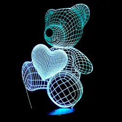 Мультфильм милое Сердце медведь держать акриловая Форма сердца светодиодная 3D лампа ночник для маленьких детей спальный освещение