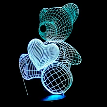 Cartoon Cute Heart Bear Hold Heart Shape Acrylic LED Lamp 3D Night Light For baby children Sleeping Lighting