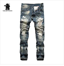 Новый Для Мужчин's Прямые джинсы осень-зима модельер ретро тонкий шить отверстия Большие джинсы Для мужчин брюки BF6001