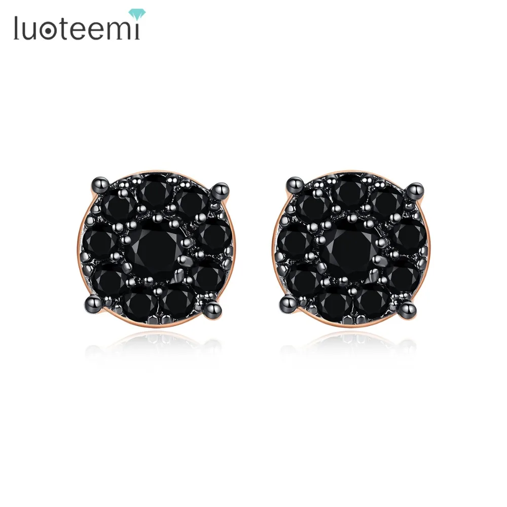 

LUOTEEMI Exquisite Round Stud Earrings for Women Girls Dating Paved AAA+ Cubic Zircon Three Color Small Fashion Jewelry Gift