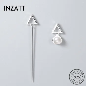 

INZATT OL Metal Stick Bar Pearl Geometric Triangle Dangle Drop Earrings Asymmetry 925 Sterling Silver Fine Jewelry For Women