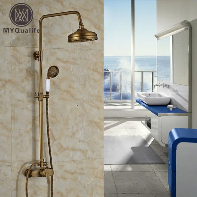 Bathroom Rainfall Shower Faucet Antique Bronze Set Mixer Tap Bathroom Rainfall Shower Faucet Antique Bronze Set Mixer Tap Wall Mount W Handshower
