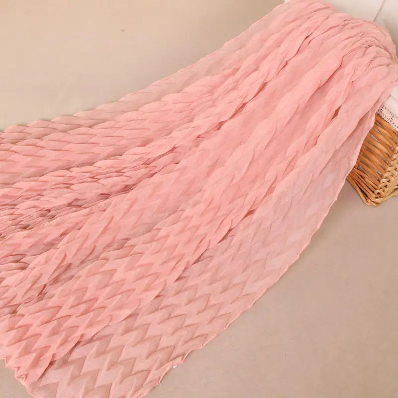Женский хлопковый вуаль, шарф, плиссированный, с морщинками, однотонный, шаль, муслимтудун, мусульманский хиджаб, шарфы, головной шарф, обертывания, турбины - Цвет: Pink