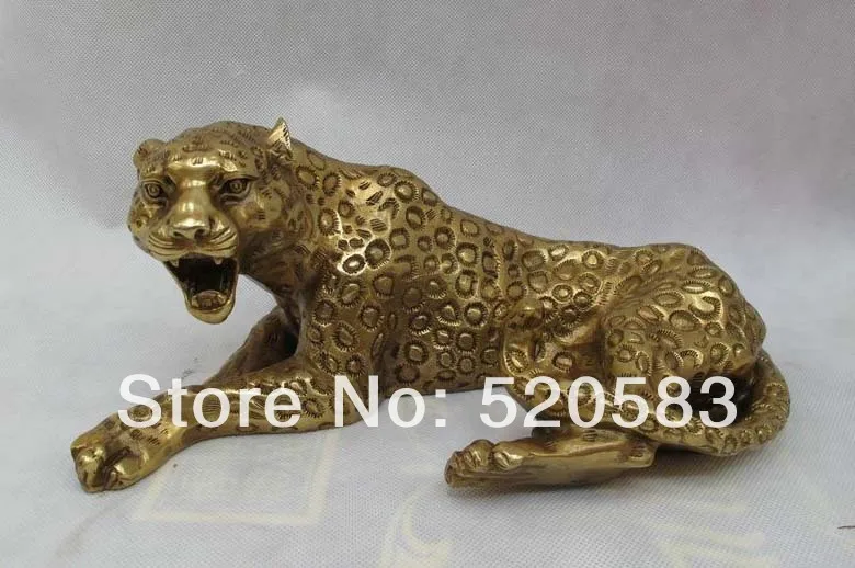 

China Folk Pure Brass carve leopard panther animal Statue