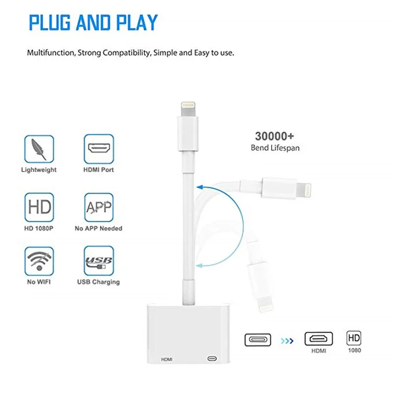 Адаптер Lightning для HDMI цифровой av адаптер 1080P зарядный порт выберите iPhone x xs 7 iPad iPod HDTV