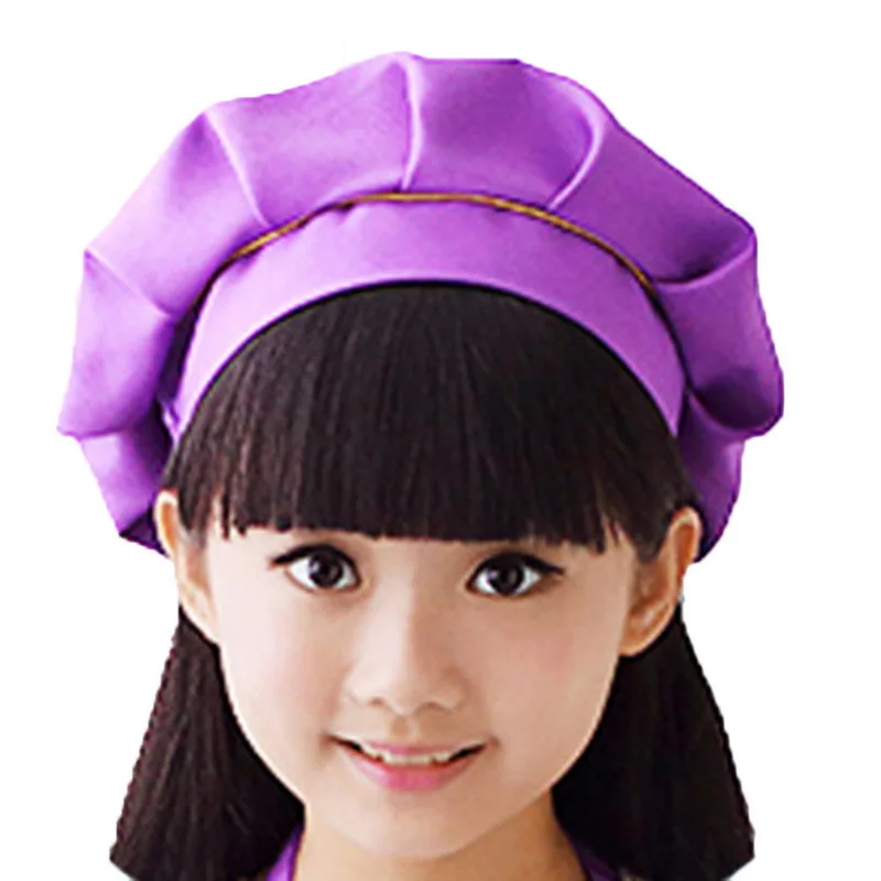 New Child Hat Cute Children Kids Girls Cooking Baking Kitchen School Children Bib Headwear Solid Caps DIY - Цвет: light purple