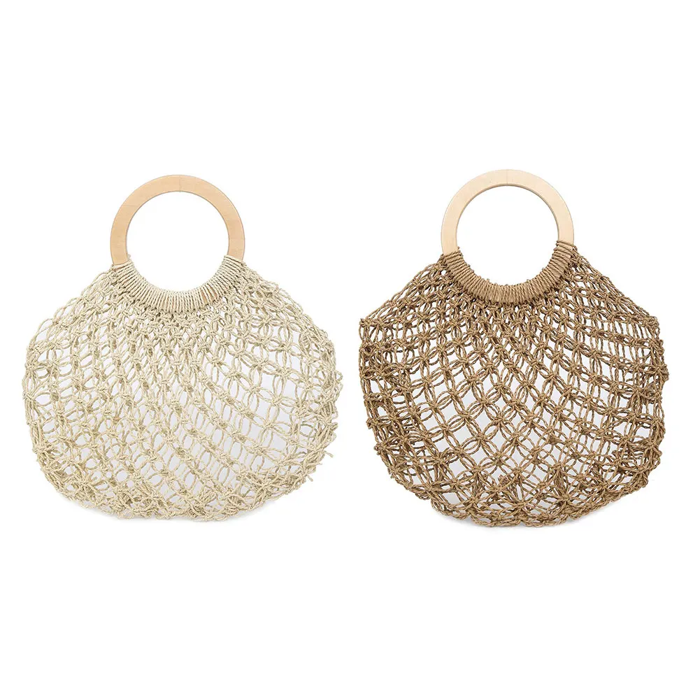 

New Style Women Handbag Handmade Straw Woven Round Handle Ring Tote Large Capacity Summer Beach Bag