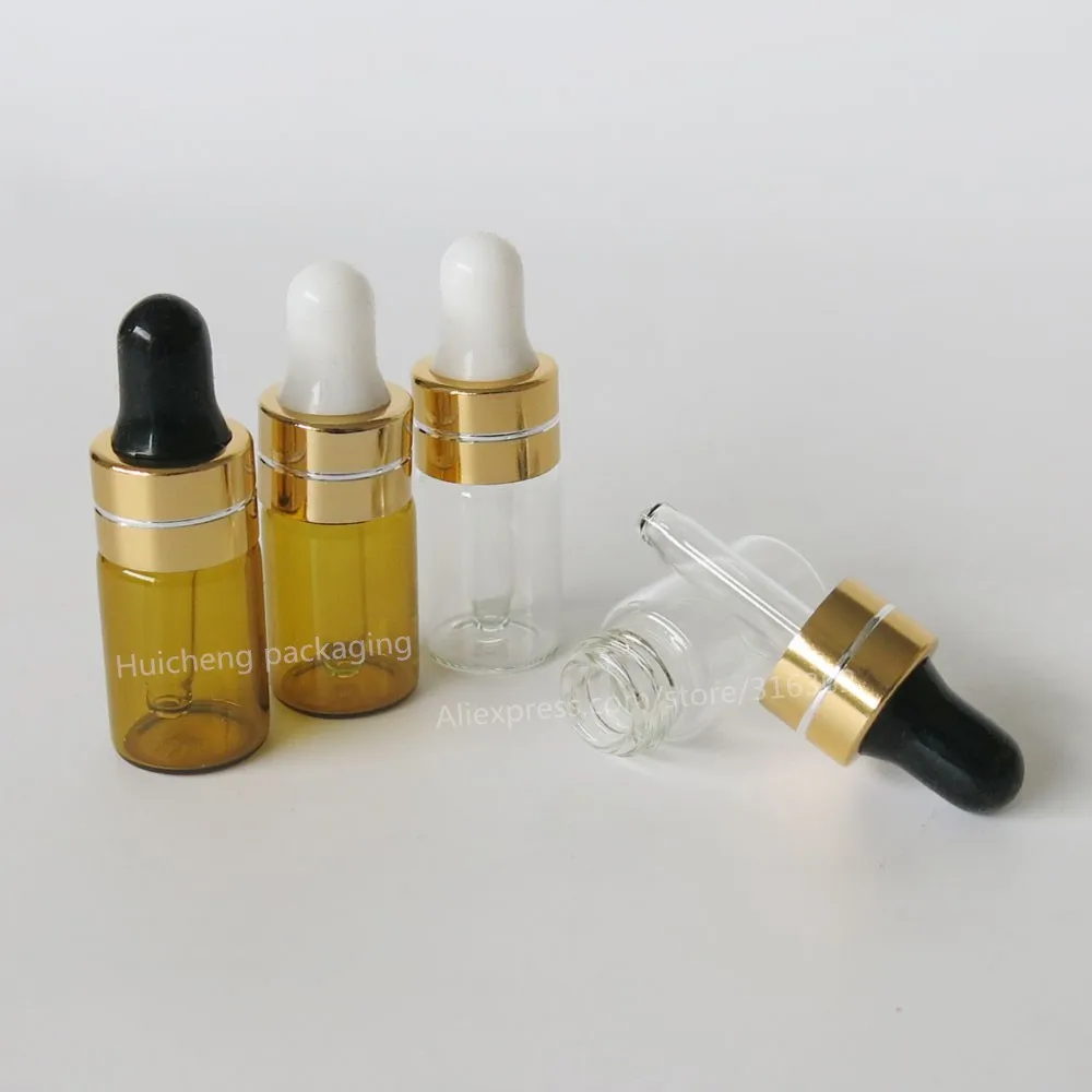 Clear Amber Dropper Bottle Jars Vials With Pipette Gold Cap For