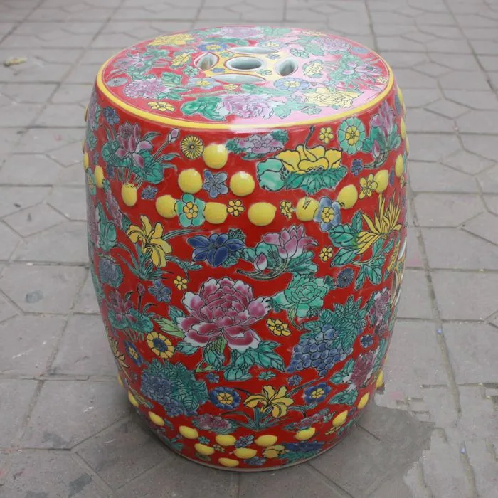 Red Antique Famille rose Porcelain Jindezhen Chinese ceramic drum stool bathroom dressing ceramic garden stool colorful stool (2)