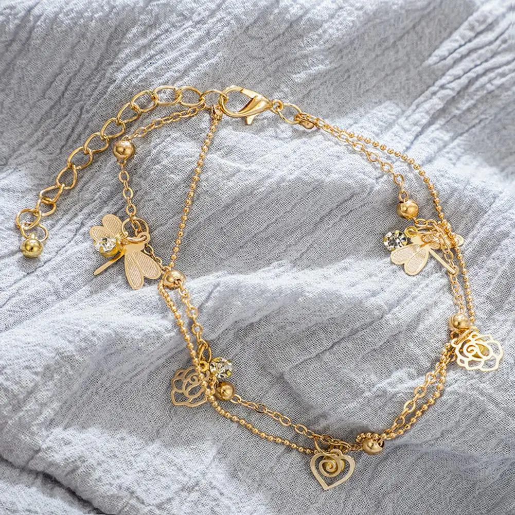 Women Hollow Dragonfly Rhinestone Wrist Bracelet Anklet Chains Jewelry Gift