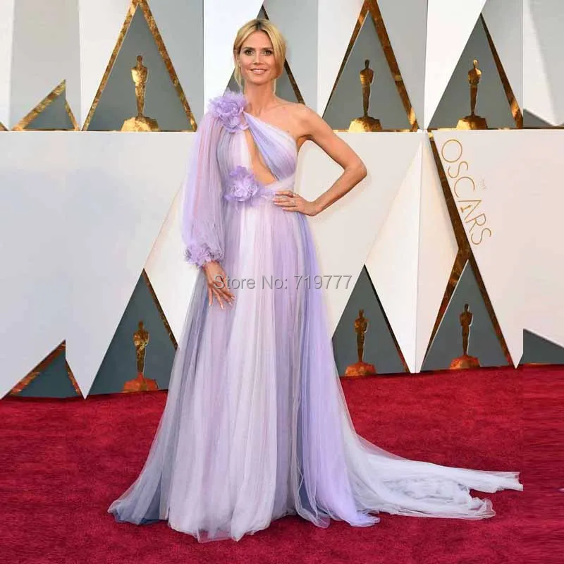 2016 Oscars Unique Colorful Lavender One-shoulder Long Sleeve Sexy Celebrity Prom Dresses Elegant Evening Gown Robe de Soiree