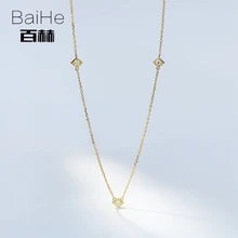 BAIHE Solid 14K Yellow Gold 0.09CT Certified H/SI Genuine Natural Diamonds Round CUT Women Trendy Fine Jewelry Elegant Necklaces