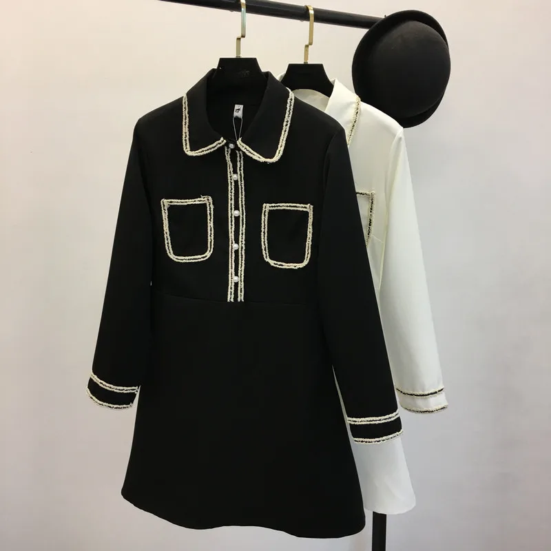 

2018 Autumn Dress women Turn-down Collar Pocket slim elegant dress party dress