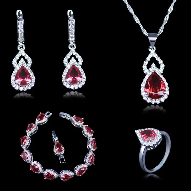4 шт. серьги и кольцо серебряного цвета с гранатом|jewelry set 925|jewelry setsset 925 |