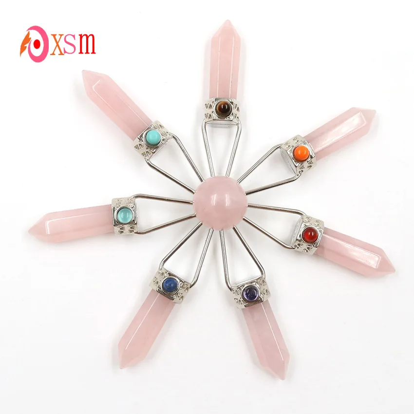 

xinshangmie Natural Rose Pink Quartz 7 Point Reiki stone Energy Generator 7 Chakra Stones Pendulum Spiritual Charms