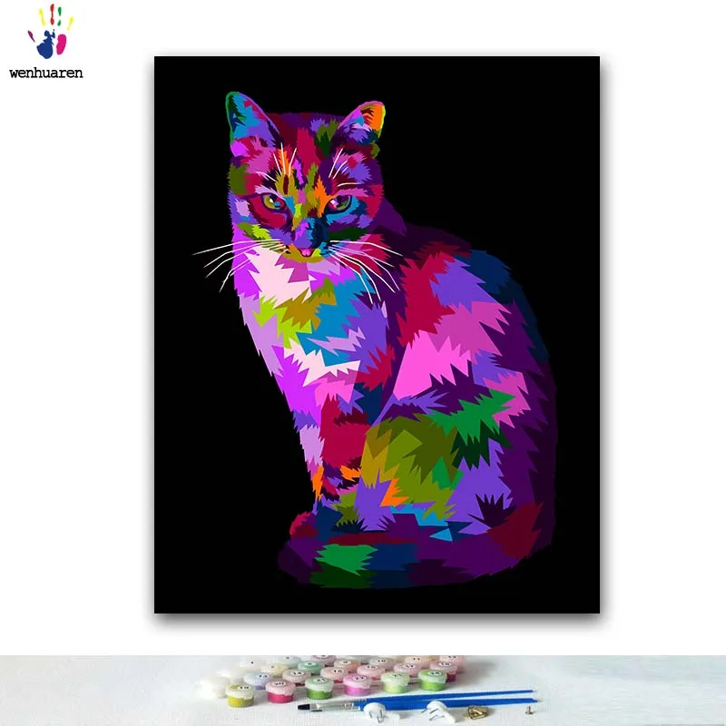 

DIY Coloring paint by numbers Colorful cats and animals paintings by numbers with kits 40x50 framed