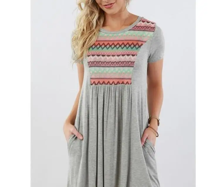 

2019 Women Summer Boho Print Dress Short Sleeve Folding Dress Casual Loose Sarongs Dress Plus Size S-5XL