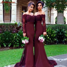 Кружевные Бордовые Платья для подружки невесты, длинные для свадебной вечеринки, женские платья подружек невесты