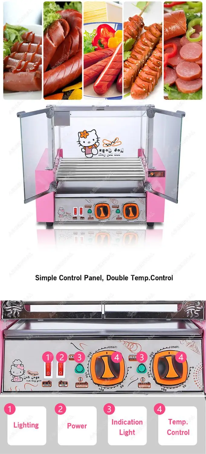 HK007 Electric Hot Dog Grill Stainless Steel Ham Sausage Hot Dog Roller Steamer Boiler Cooking Machine with Cartoon Style