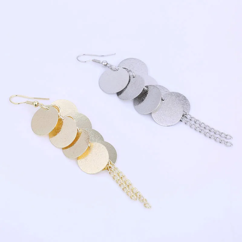Round Circle Dangle Metal Sequins Earrings Gold Color and Silver Plated Long Hanging Earings Fashion Jewelry 2018 (6)