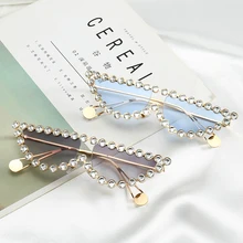 Кошачий глаз, солнцезащитные очки для женщин,, стразы, Кристалл, крошечный бриллиант, блестящий треугольник, солнцезащитные очки, футуристические, прозрачные, oculos de sol feminino